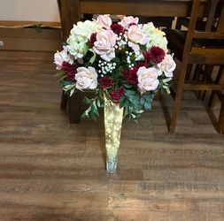 Tall Glass Vase with Silk Flower Centerpiece and LED Lights