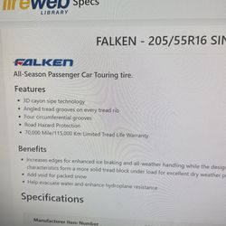205/55/16 Falken st80