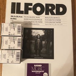 Illford Pearl photographic paper (40 pieces) and 3 rolls of illford HP5 PLUS (need gone soon)