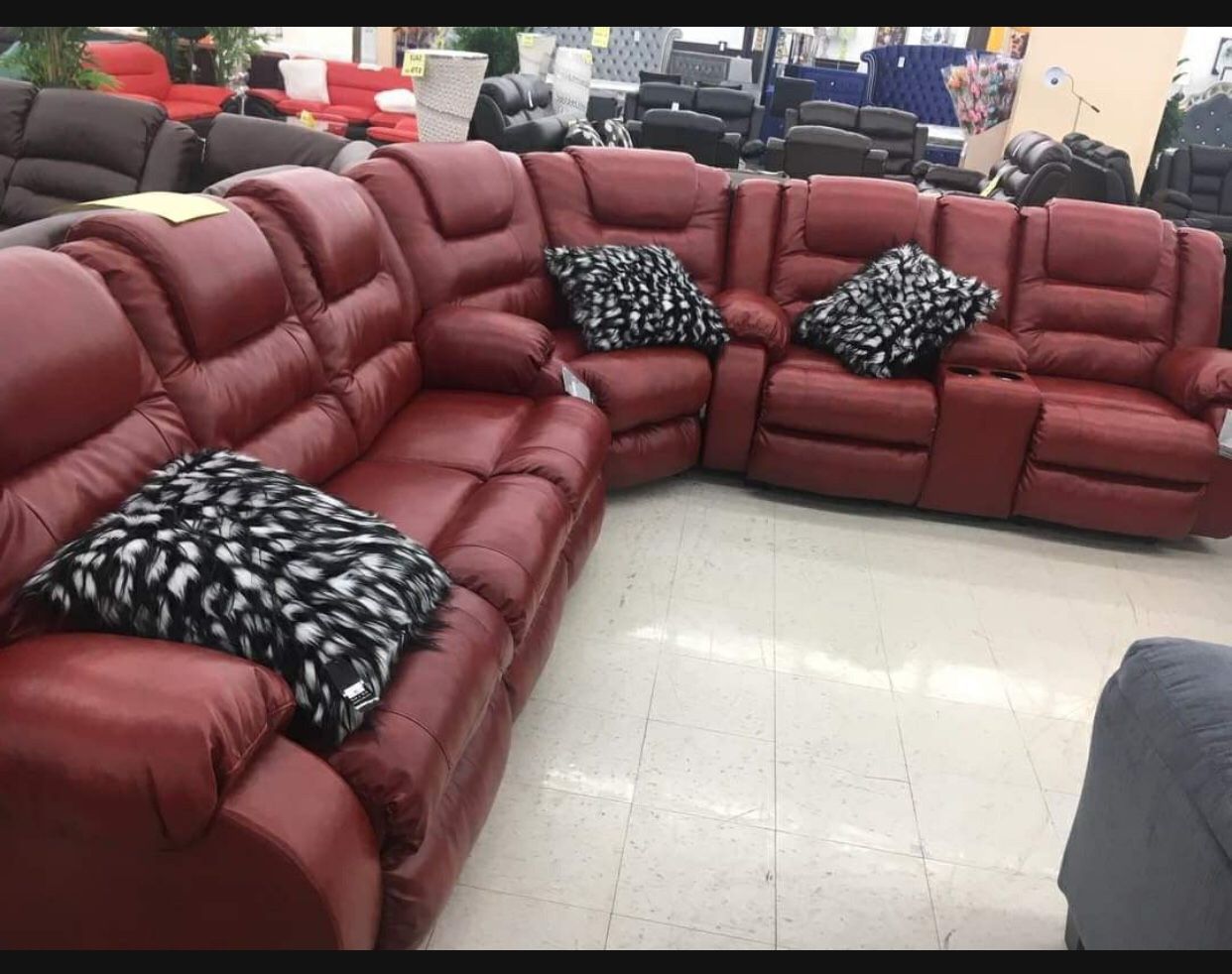 L Shaped Salsa Red 3 Piece Reclining Sectional🤩 Brand New 💥 Delivery Available 👍