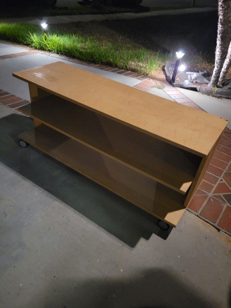 Light Brown Wood TV Media Stand Bookcase Toy Storage Bookshelf Unit With Casters Wheels