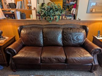 Brown Leather Sofa With Matching Ottoman