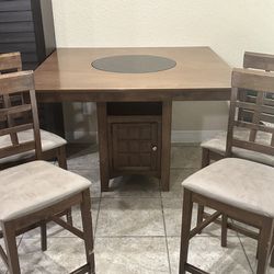 Table With Lazy Susan, Wine Rack And 4 Chairs 