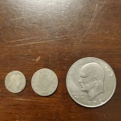 3 Coin Set, 1972 Ike Dollar, 1899 Liberty Nickel And 1898 Barber Dime
