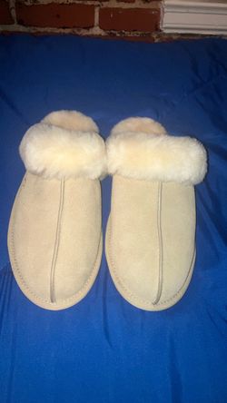 Cream Suede Slippers with Faux Fur Trim UGGS
