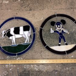 5 Vintage Stained Glass Mickey Mouse-Horse-Angel-Leafs