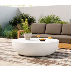 Four Hands Basil 48” Round Outdoor Coffee Table – Matte White | New Open Box - Delivery Available