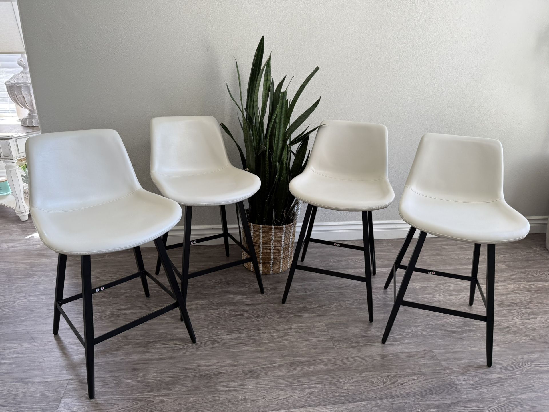 24 inch Counter Stool, Modern Bucket Barstool Set of 4, Barstools with Back and Footrest, Faux Leather Bar Stools for Kitchen Island Restaurants, Anti