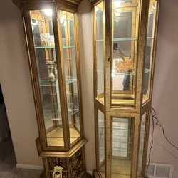 Lighted Glass Curio Display Cabinets – Matching Pair