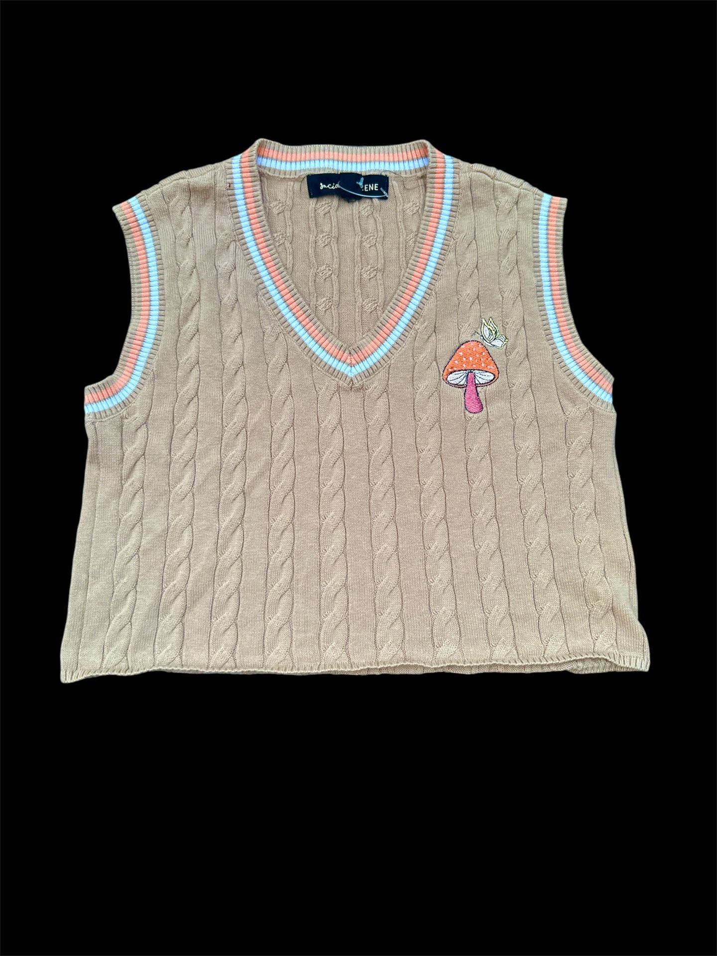 Social Scene Trippy Mushroom Cropped Sweater Vest Sz S