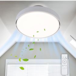 Bladeless Ceiling Fan With Light and Remote, White Modern Enclosed Ceiling Fan, Dimmable Led Bladeless Fan Light, Low Profile Flush Mounted Fan Indoor