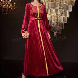 Womens Red & Gold Dress Velvet