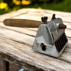 Vintage Cast Aluminum Meat Tenderizer Cuber Wood Handle Butcher Tool