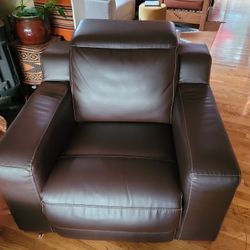 Electric Recliner Faux Brown Leather Large