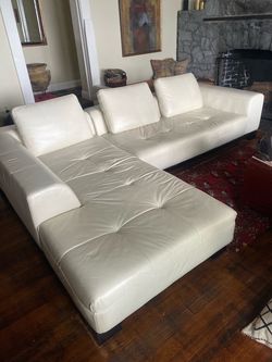 White leather sectional chaise sofa