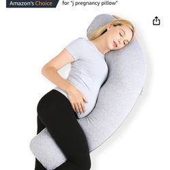  J Shaped Maternity Body Pillow for Pregnancy, Soft Pregnancy Pillow with Jersey Cover for Head Neck Belly Support, Grey