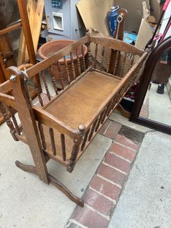 Vintage Wooden Baby Cradle with Rockers