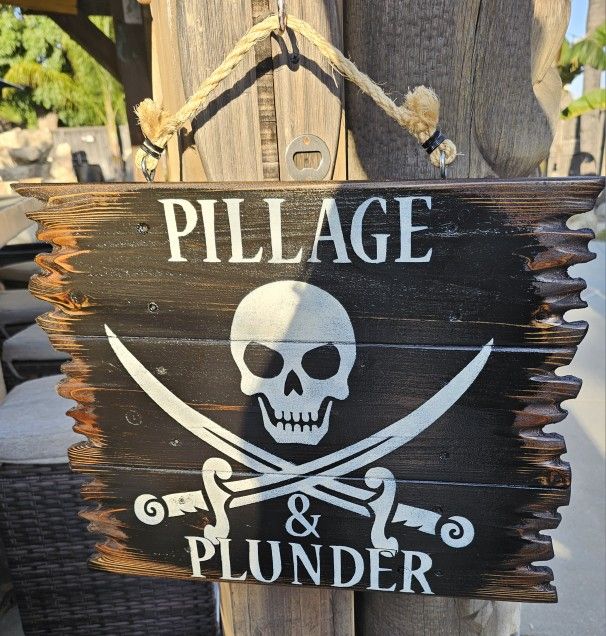 Wooden Pirate Halloween Tiki Sign