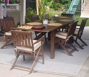 Outdoor Extending Dining Table w/ 6 Arm Chairs