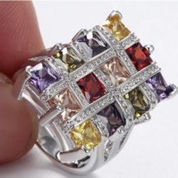 Elegant Multi Colour Silver Ring 