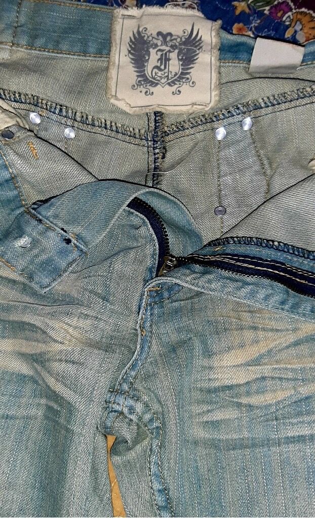 Vintage, Fusai mud washed easy fit gold embroidered jeans