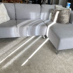 Grey L-Shaped Stain-Resistant Fabric Couch
