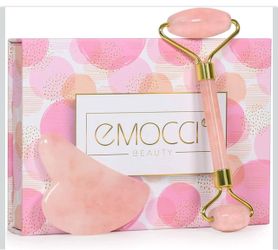 Emocci Beauty Rose Quartz Roller and Gua Sha Set