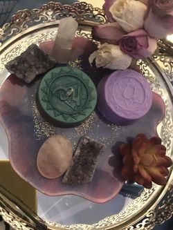 Specialty chakra candles and soaps made to order sold separately $100 per set Includes affirmations Crystal and more