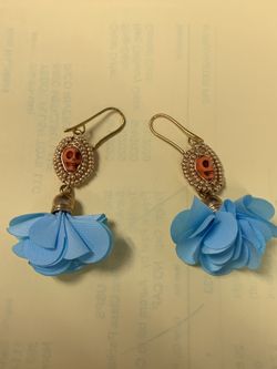 Handmade earrings skull with blue skirt