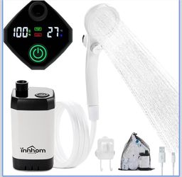 innhom Portable Camping Shower, 6000mAh Rechargeable Camp Shower Pump with LED Display, IPX7 Waterproof & 2 Spray Modes Electric Outdoor Shower for Hi