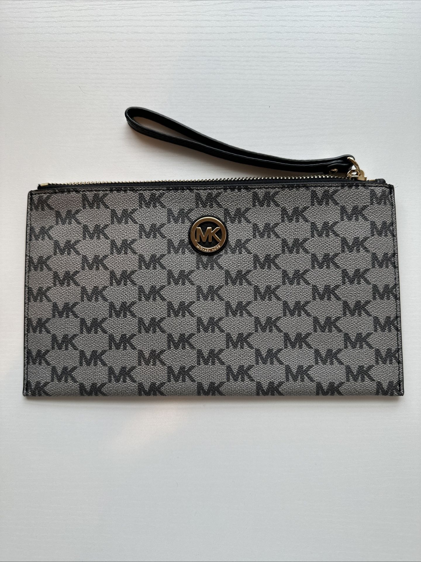 Michael Kors Monogram Wristlet Black Grey Purse Wallet Clutch
