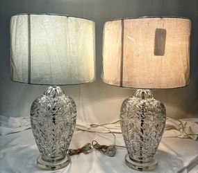 Pair of Cut Crystal table lamps 21”x 7”