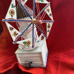 Vintage White Greek Windmill Musical Box Imported From Greece