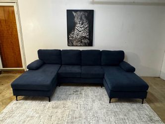 Blue 4-Seater U-Shape Sectional Sofa