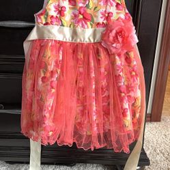 Floral Party Dress Set for Baby (12-18 Months)-Comes with Matching Flat Ballets and Headband)