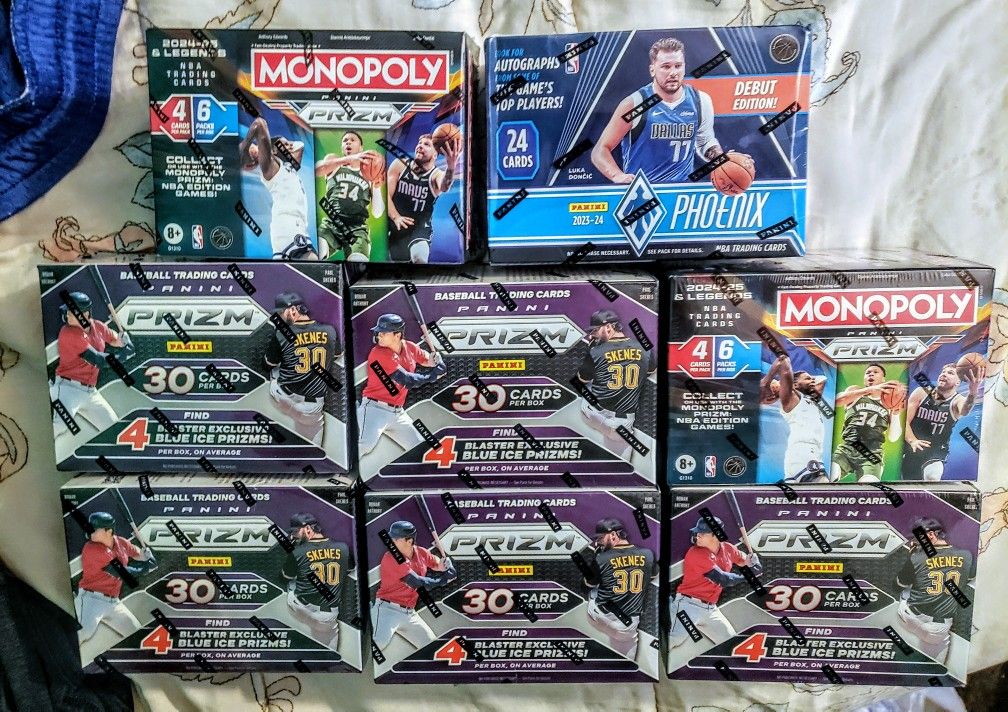 MLB & NBA Lot Of (8x) New & Factory Sealed Blaster Boxes 5 Blaster Of 2025 MLB Prizm ,2 NBA Prizm & 1 NBA Phoenix 