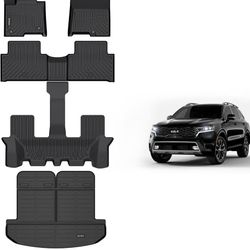 KELCSEECS Floor Mats & Cargo Liner with Backrest Mat(Best Put The Third Row Down) for 2021 2022 2023 2024 2025 Kia Sorento Hybrid/2022-2025 Ki