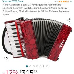 Piano Accordion, 8 Bass 22-Key Exquisite Ergonomically Designed Accordions with Cleaning Cloth and Strap, Sensitive Button Playing Musical Instruments