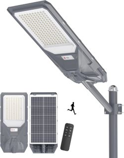 Gefolly Solar Street Light Outdoor, Wide Angle Commercial Parking Lot Light Flood Security Dusk to Dawn 6500K IP67 with Motion Sensor Lamp for Garden,