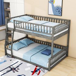 Full Over Queen Wood Bunk Bed With Ladder And Guardrails. [NEW] **Assembly Req** Mattress not included.