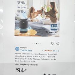 LEVOIT Air Purifier for Home Bedroom, Smart WiFi Alexa Control, AHAM VERIFIDE, 3-in-1 Filter with HEPA Sleep Mode for Allergies, Pollutants, Smoke, Du