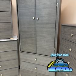 Grey Wood Tall Wardrobe Closet Ropero