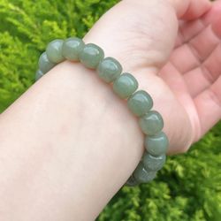 10mm Stretchable Barrel Shape Green Jade Bracelet 