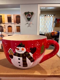 Large Christmas Snowman Ceramic Mug Planter
