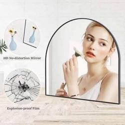 New HOMLUX 32 in. W x 34 in. H Black Round Framed Wall Bathroom Vanity Mirror Rust-Resistant