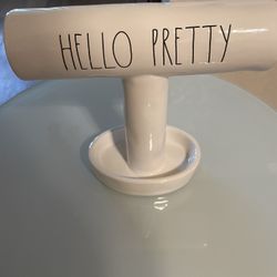 Rae Dunn HELLO PRETTY Jewelry Holder Ceramic T-Bar Stand