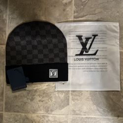 Louis Vuitton Check Knit Wool Beanie Hat Black Gray Men Designer Winter