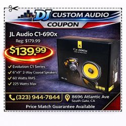 JL Audio C1-690X Car Speakers 1 Set 6x9" 2-Way Coaxial Speaker System 225 Watts 🚨 Payment Options Available 🚨 No Credit Needed 🚨 