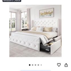Luxury Velour Upholstered White Queen Bed and Matress
