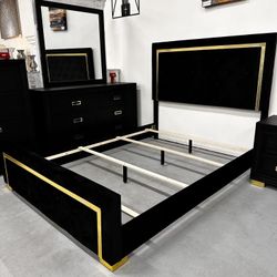 Black Bedroom Set Queen or King bed Dresser Nightstand and Mirror Chest Option Pepe